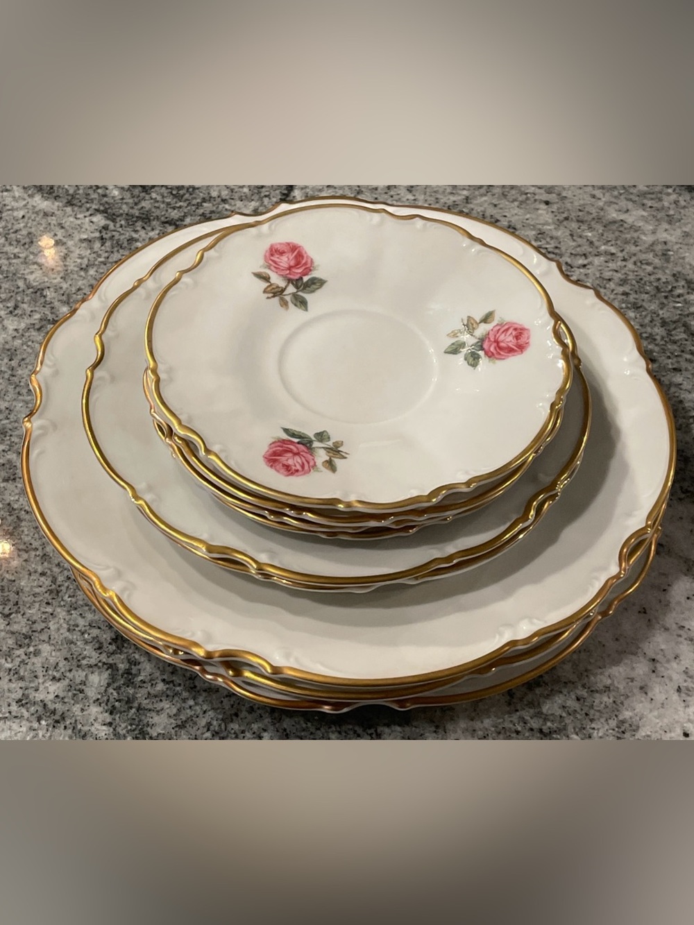 Vtg. hutschenreuther selb Bavarian Porcelain 9 Plates-Pink Rose Ptrn. Fine China